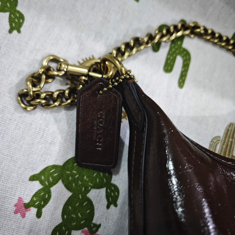 Coach Dark Brown Patent Leather Shoulder Bag with Gold Hardware - Picture 5 of 9